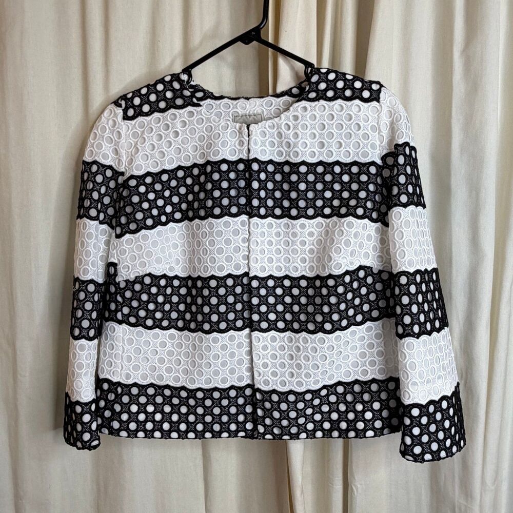 Weill blazer cardigan black and white textured polka dot size 14 US
